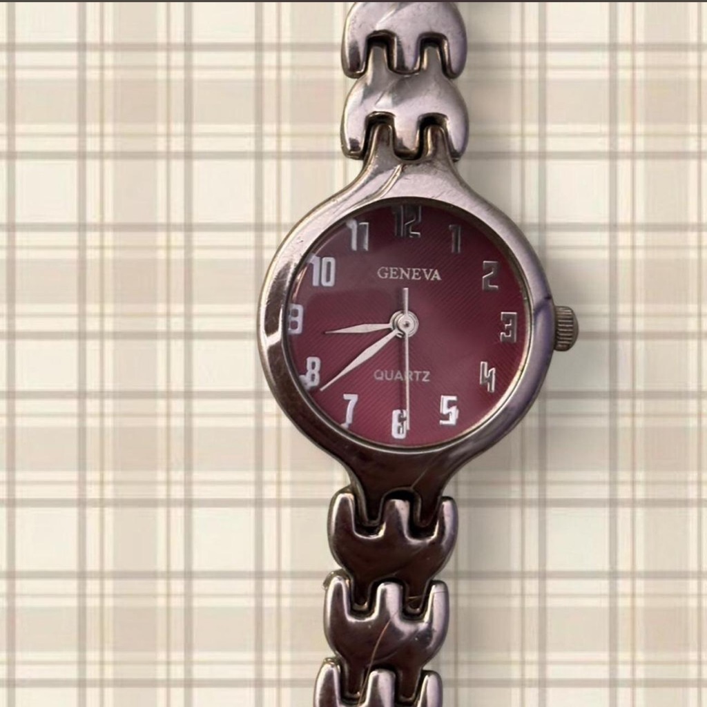 Geneva Burgundy Dial With Silver Bracelet Watch